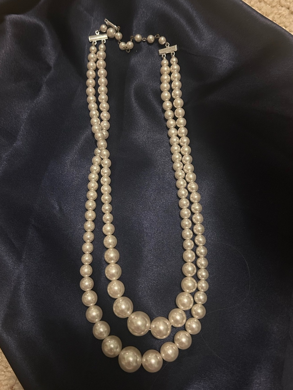 Pearl Double Strand Necklace with Silver Hardware